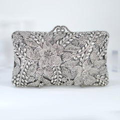Shinny Silver Rhinestone Embellished Floral Garden Wedding Clutch, Statement Bag, Evening Wedding Clutch, Cross Body Bag