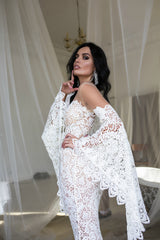 Mermaid wedding dress Beach bridal gown luxury macrame simple wedding dress Bridal robe long sleeve wedding dress Unique wedding dress