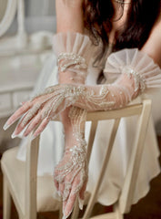 Wedding gloves Long bridal gloves Sheer tulle gloves Sequin gloves cutom gloves Opera gloves Handmade gloves lace bridal gloves