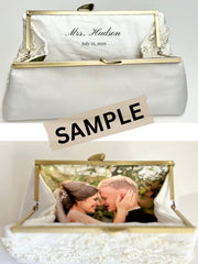Ivory Satin Wedding Clutch, Bridesmaid’s Purse, Personalization Options and More Colors