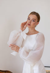 Organza jacket, bridal dress topper, puff sleeve shrug, bridal cover up, light ivory bridal topper, wedding dress topper, dress overlay