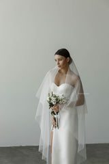 Simple veil with blusher | 2 Tiers Soft Simple Wedding Veil | Round wedding veil | Soft two-tier bridal veil