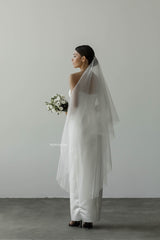 Simple veil with blusher | 2 Tiers Soft Simple Wedding Veil | Round wedding veil | Soft two-tier bridal veil