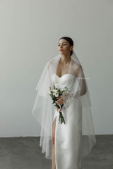 Simple veil with blusher | 2 Tiers Soft Simple Wedding Veil | Round wedding veil | Soft two-tier bridal veil