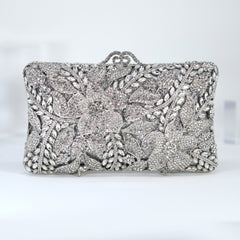 Shinny Silver Rhinestone Embellished Floral Garden Wedding Clutch, Statement Bag, Evening Wedding Clutch, Cross Body Bag