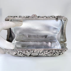 Shinny Silver Rhinestone Embellished Floral Garden Wedding Clutch, Statement Bag, Evening Wedding Clutch, Cross Body Bag