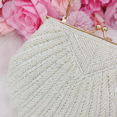 Engraved Bridal Clutch, Shell Shaped Beaded Bag, Personalized Wedding Clutch, Bridal Clutch, Couture Ivory Bead Bag, Art Deco Bride Purse