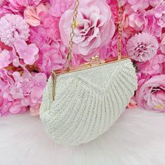 Engraved Bridal Clutch, Shell Shaped Beaded Bag, Personalized Wedding Clutch, Bridal Clutch, Couture Ivory Bead Bag, Art Deco Bride Purse