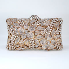 Shinny Silver Rhinestone Embellished Floral Garden Wedding Clutch, Statement Bag, Evening Wedding Clutch, Cross Body Bag