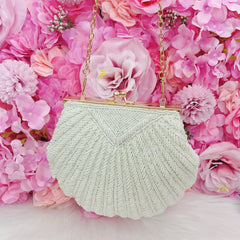 Engraved Bridal Clutch, Shell Shaped Beaded Bag, Personalized Wedding Clutch, Bridal Clutch, Couture Ivory Bead Bag, Art Deco Bride Purse