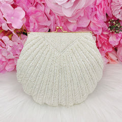 Engraved Bridal Clutch, Shell Shaped Beaded Bag, Personalized Wedding Clutch, Bridal Clutch, Couture Ivory Bead Bag, Art Deco Bride Purse
