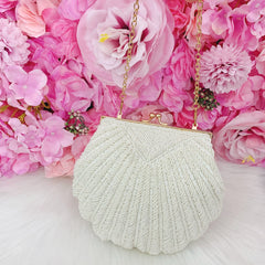 Engraved Bridal Clutch, Shell Shaped Beaded Bag, Personalized Wedding Clutch, Bridal Clutch, Couture Ivory Bead Bag, Art Deco Bride Purse