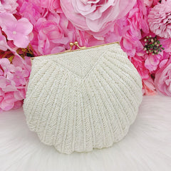 Engraved Bridal Clutch, Shell Shaped Beaded Bag, Personalized Wedding Clutch, Bridal Clutch, Couture Ivory Bead Bag, Art Deco Bride Purse
