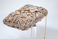 Shinny Silver Rhinestone Embellished Floral Garden Wedding Clutch, Statement Bag, Evening Wedding Clutch, Cross Body Bag