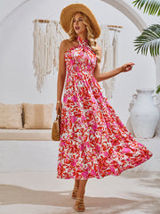 New casual resort style printed halter neck dress