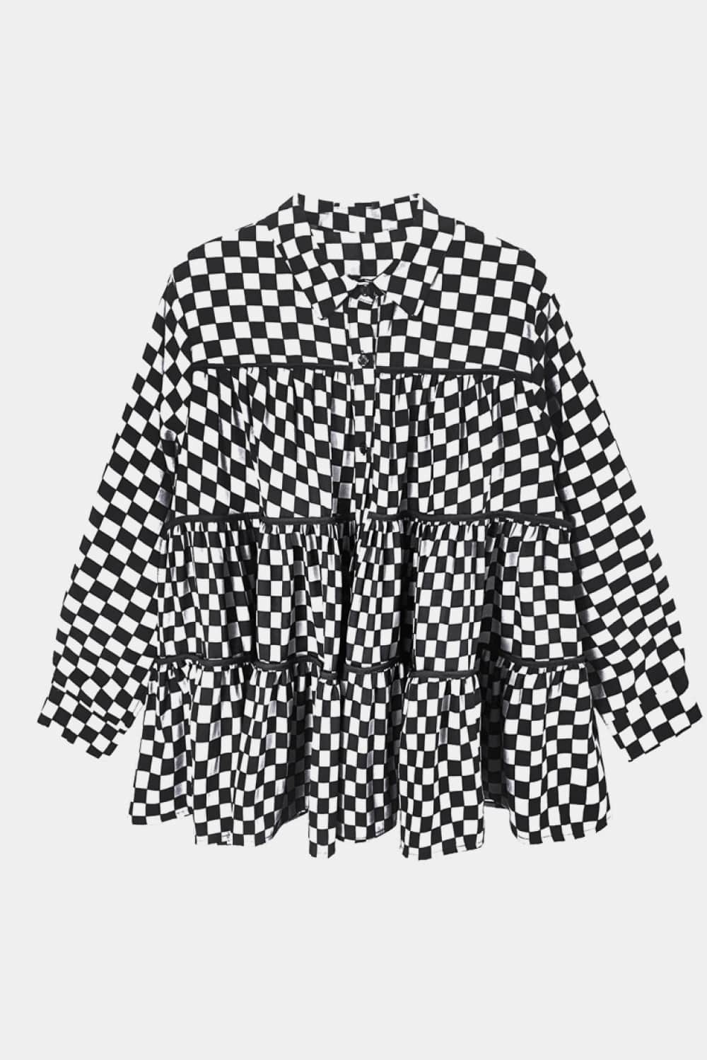 Checkered Button Down Tiered Babydoll Shirt - Shah S. Sahota