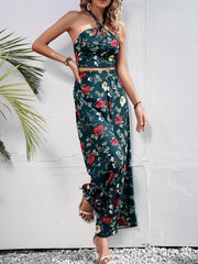 Floral Halter Neck Top and Wide Leg Pants Set - Shah S. Sahota