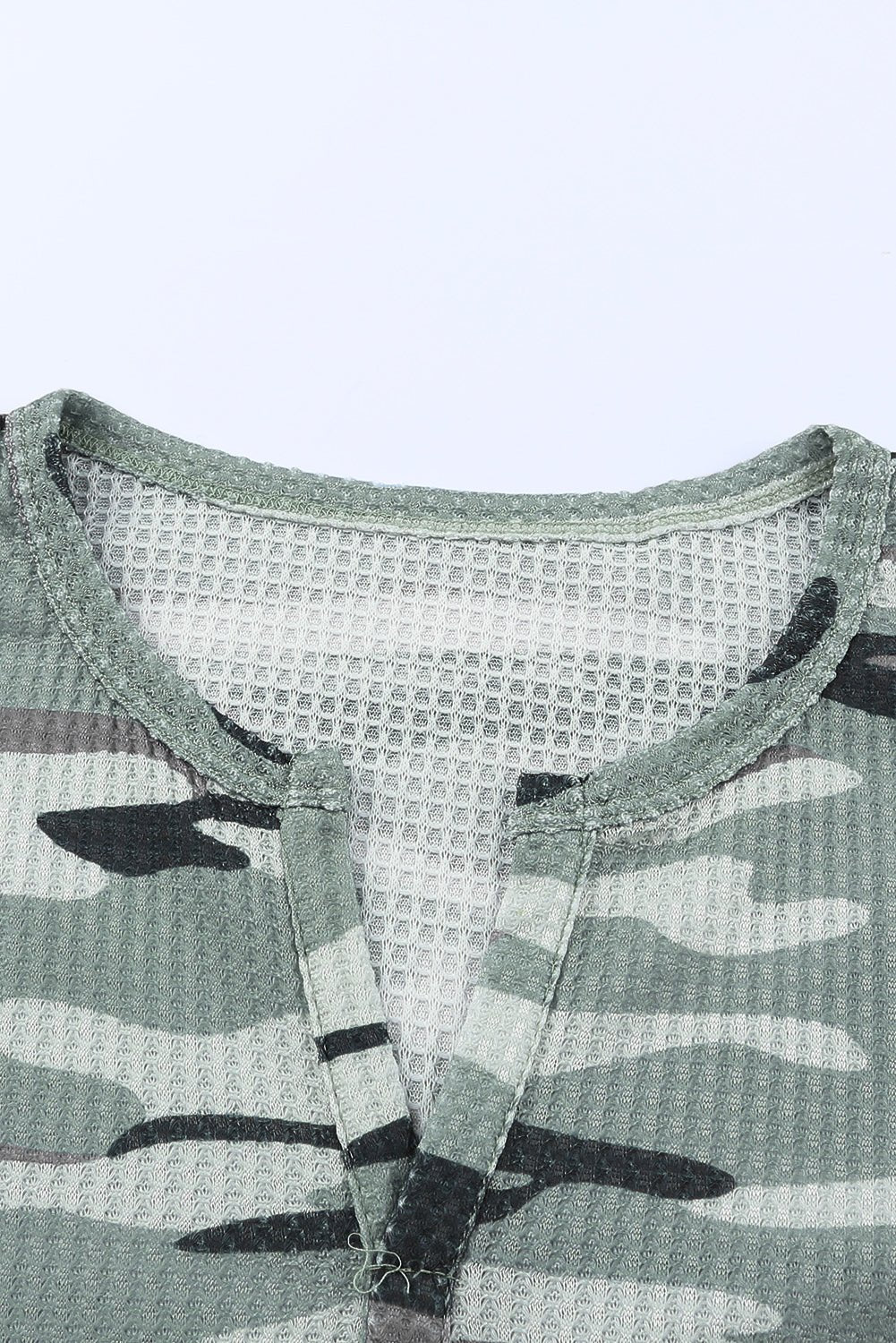 Camouflage Notched Waffle-Knit Top - Shah S. Sahota