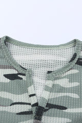 Camouflage Notched Waffle-Knit Top - Shah S. Sahota