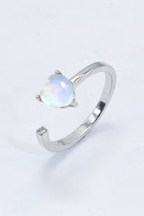 Inlaid Moonstone Heart Adjustable Open Ring - Shah S. Sahota