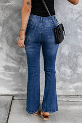 Distressed High Waist Flare Jeans - Shah S. Sahota