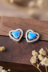 925 Sterling Silver Opal Heart Stud Earrings - Shah S. Sahota