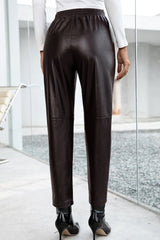 Seamed Elastic Waist PU Leather Pants - Shah S. Sahota