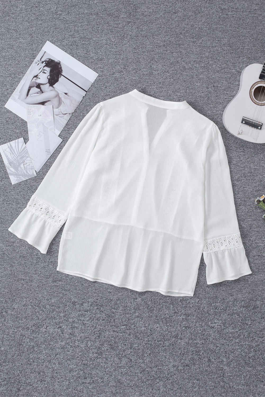Lace Trim Flounce Sleeve Peplum Blouse - Shah S. Sahota