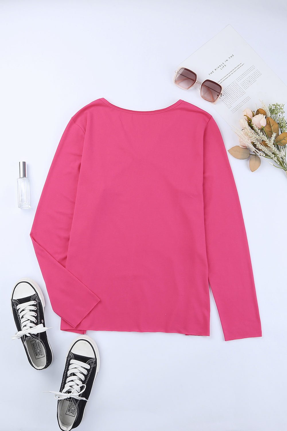 Decorative Button Notched Long Sleeve Top - Shah S. Sahota