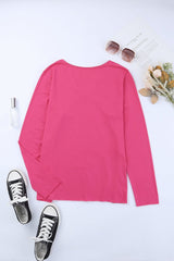 Decorative Button Notched Long Sleeve Top - Shah S. Sahota