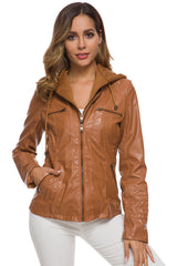 Zipper Front Hooded PU Leather Jacket - Shah S. Sahota