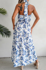 Floral Tie Waist Backless Maxi Dress - Shah S. Sahota