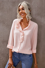 Eyelet Ruffles Button Crinkled Shirt - Shah S. Sahota