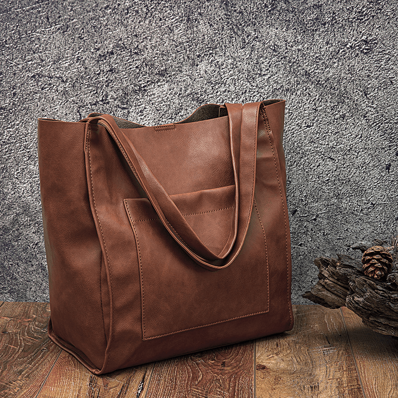 Retro Large Capacity Waxy Leather Tote Bag - Shah S. Sahota
