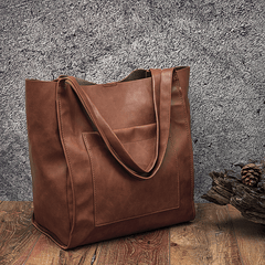 Retro Large Capacity Waxy Leather Tote Bag - Shah S. Sahota