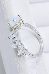 Natural Moonstone and Zircon Heart Open Ring - Shah S. Sahota