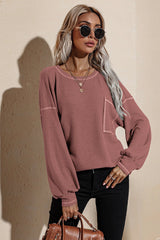 Contrast Stitching Waffle Top - Shah S. Sahota