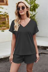V-Neck Drawstring Waist Lounge Set - Shah S. Sahota