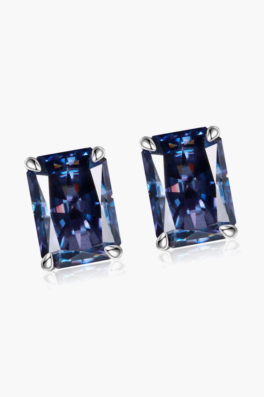 2 Carat Rectangle Moissanite 4-Prong Stud Earrings - Shah S. Sahota