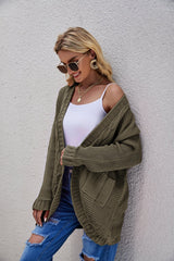 Cable-Knit Curved Hem Open Front Cardigan - Shah S. Sahota