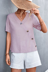 Decorative Button Surplice Top - Shah S. Sahota