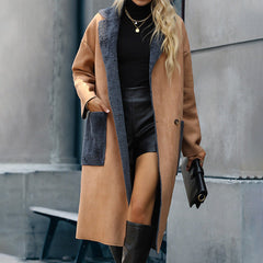 Khaki Lapel Neck Long Overcoat With Pockets - Shah S. Sahota