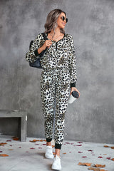 Leopard V-Neck Dropped Shoulder Loungewear Set - Shah S. Sahota