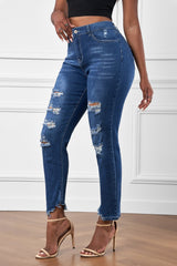 High-Rise Distressed Hem Detail Jeans - Shah S. Sahota