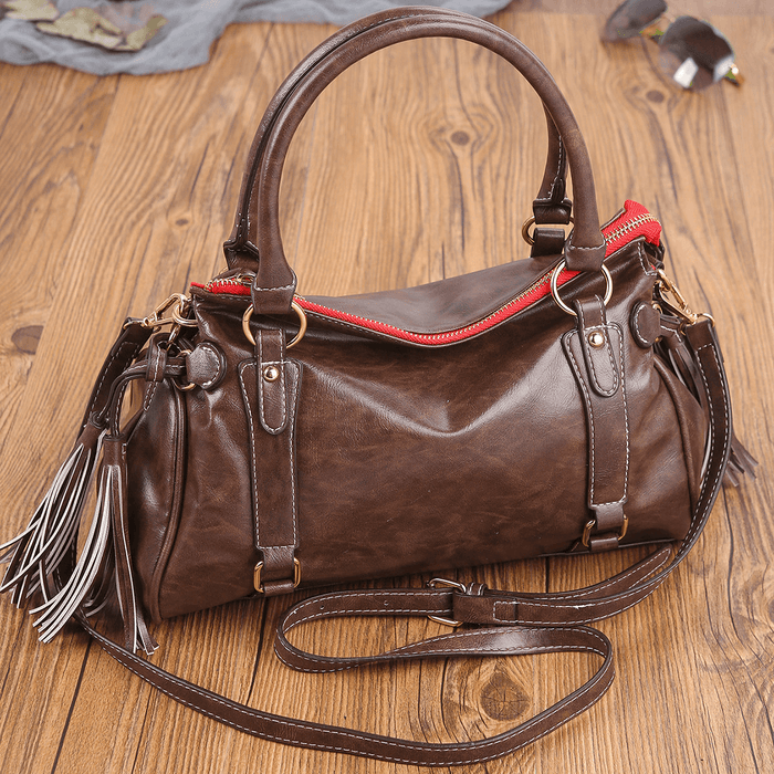 Retro Tassel Solid Color Crossbody Bag - Shah S. Sahota