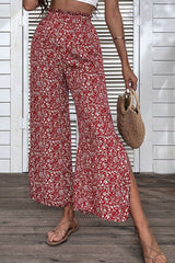 Ditsy Floral Slit Paperbag Waist Wide Leg Pants - Shah S. Sahota