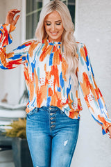 Paint Print Ruffle Collar Flounce Sleeve Top - Shah S. Sahota
