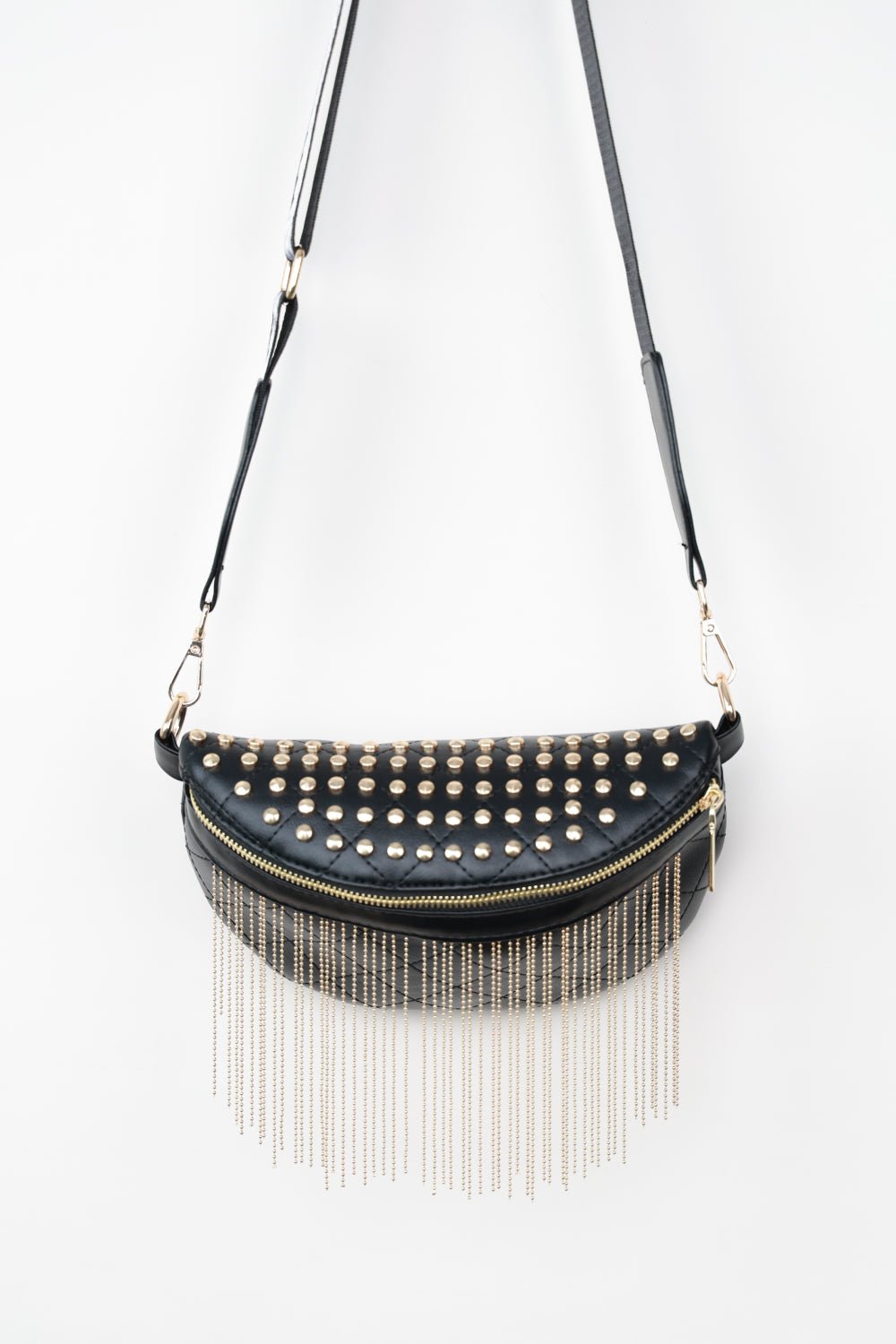 PU Leather Studded Sling Bag with Fringes - Shah S. Sahota