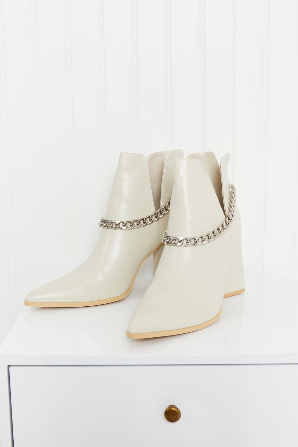 Cape Robbin Point the Way Chain Detail Ankle Booties - Shah S. Sahota