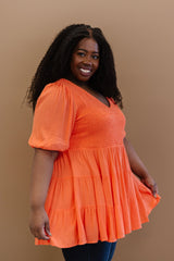 Davi & Dani One-Way Ticket Full Size Run Smocked Tiered Babydoll Blouse - Shah S. Sahota